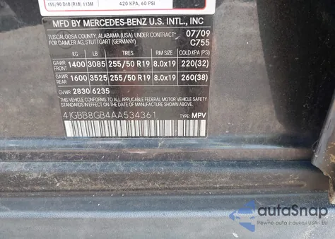 2010 Mercedes-Benz Ml 350 4Matic z USA, uszkodzony, nr VIN 4JGBB8GB4AA534361